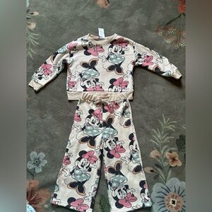 Disney Cream Sweat Set with Pink Minnie Mouse Prints